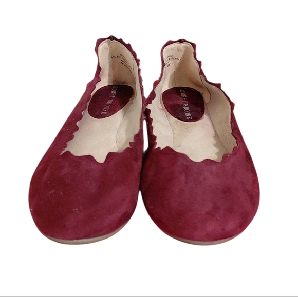 Audrey Brooke Burgundy Suede Ballet Flats Seep Red Scallopped Loafers Suze 7 - Picture 3 of 10